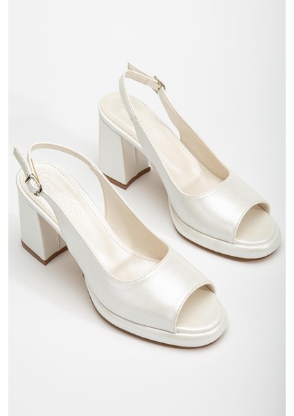 Kadın Abiye Platform Topuklu Ayakkabı Sedef Cilt Yuvarlak Açık Burun