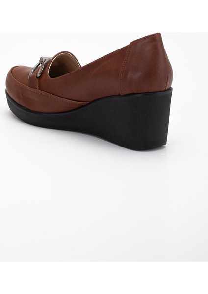 Kadın Dolgu Topuklu Ayakkabı Taba Yüzlü Tokalı indirimleri