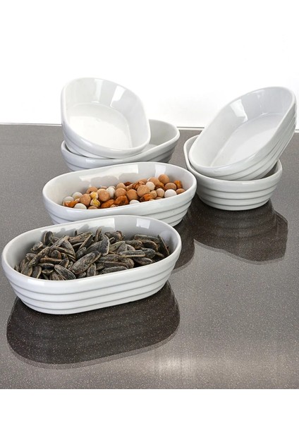 6 Adet Oval Çerezlik/kahvaltılık Sunum Tabağı Seti - Beyaz 15X8 cm Trilla