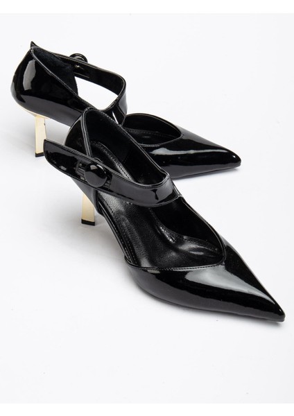 Kadın Stiletto Siyah Rugan Baretli Ince Topuklu