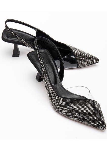 Kadın Abiye Ayakkabı Platin Taşlı Şeffaf Topuk Açık