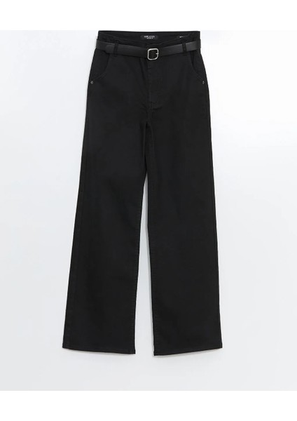 Siyah Beli Kemerli Wideleg Kadın Jean Pantolon T T