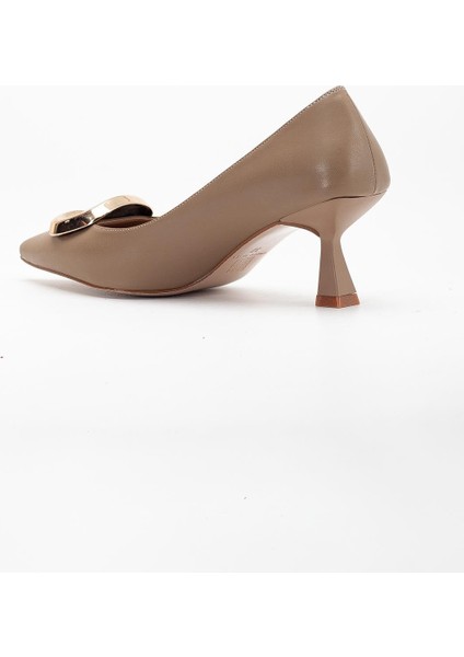 Kadın Topuklu Ayakkabı Vizon Kare Tokalı Cilt Kadeh Topuklu indirimleri