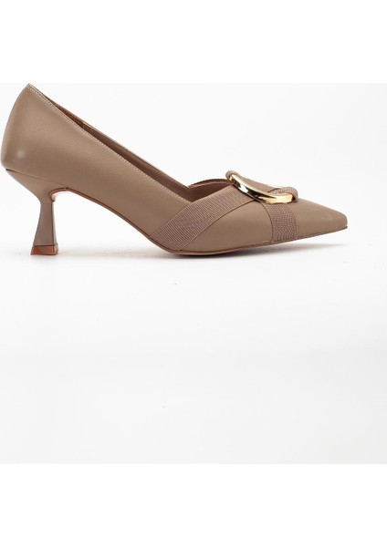 Kadın Topuklu Ayakkabı Vizon Halka Tokalı Kadeh Topuklu modelleri