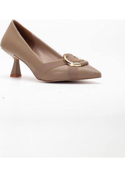 Kadın Topuklu Ayakkabı Vizon Halka Tokalı Kadeh Topuklu fırsatları