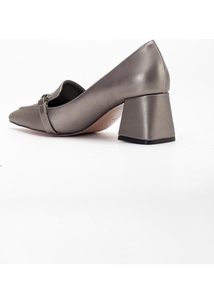 Kadın Topuklu Ayakkabı Platin Sivri Tokalı Kalın Topuklu indirimleri