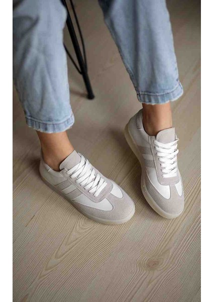 ER1204 Gri Süet Yanları Beyaz Cilt Bağcıklı Sneaker Günlük Ayakkabı