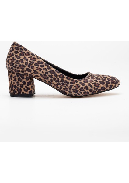 Kadın Kısa Topuklu Ayakkabı Leopar Süet Malzeme Kalın Topuklu modelleri