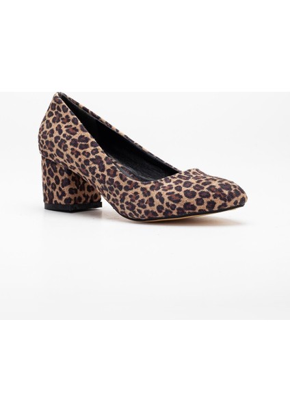 Kadın Kısa Topuklu Ayakkabı Leopar Süet Malzeme Kalın Topuklu fırsatları