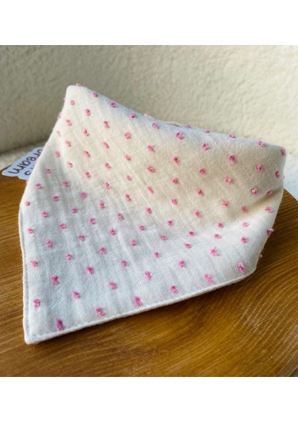 Minasdream Üçlü 4 Kat %100 Pamuklu Minik Pembe Ponpon ve Saf Müslin Kumaş Çift Yön Önlük Fular Emzik Askısı Hediyeli