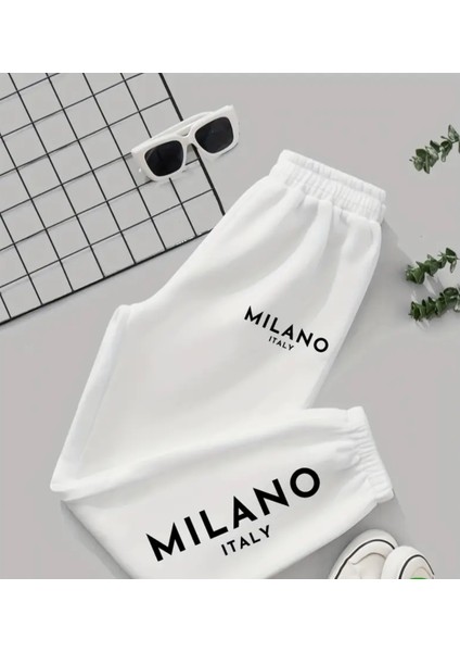 Özel Tasarım Milano Italy Baskılı Ter Tumayan Yazlık Kız Çocuk Jogger Eşofman Altı