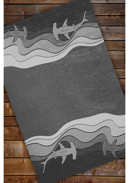 Çekiç Baş Köpek Balığı Desenli Scuba Dalış Su Altı Temalı Dokuma Kaymaz Tabanlı Yazlık Halısı modelleri