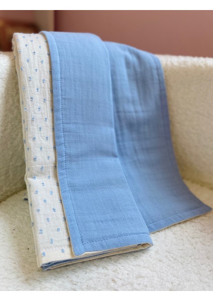 Minasdream Mavi 4 Katlı 70x90 cm %100 Pamuklu Çift Yön Kullanımlı Müslin Bebek Battaniyesi