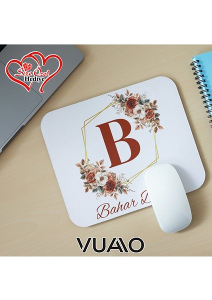 Kişiye Özel Isimli ve Harfli Desenli Mouse Pad 21X17 Cm, Kaymaz Taban - Baskılı Mousepad