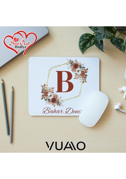 Kişiye Özel Isimli ve Harfli Desenli Mouse Pad 21X17 Cm, Kaymaz Taban - Baskılı Mousepad