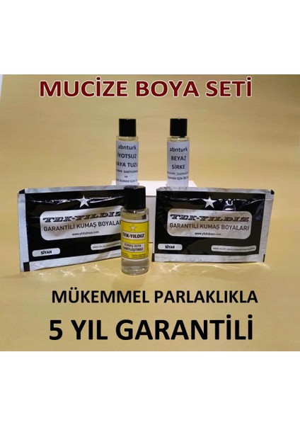 Siyah Renk 5li Set Kumaş Boyası Sabitleyici-Kalıcı Için Sirke-Parlaklık Için Iyotuz Tuz-2 Poşet Boya
