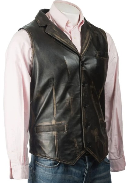 Prof Model Eskitme Yakalı Yelek Hakiki Kuzu Derisi Ayarlanabilir Arka Toka