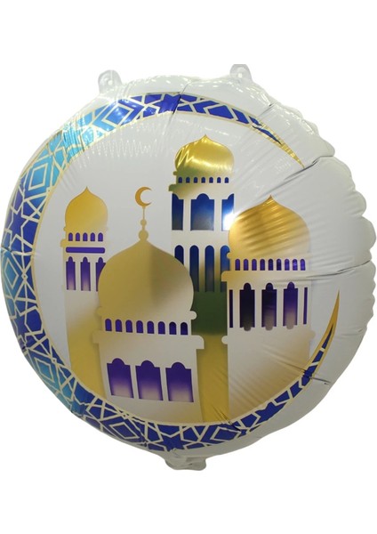 Ramazan Dekoratif Folyo Balon - Altın Mavi 18 Inç Islami Temalı Bayram ve Iftar Süsleme Balonu