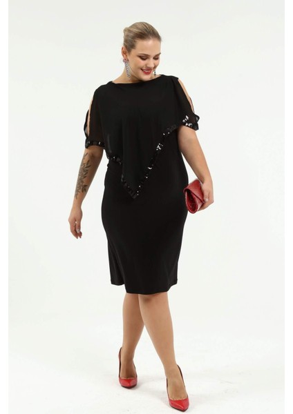 Büyük Beden Payetli Kısa Abiye Elbise KL8022K fiyatları