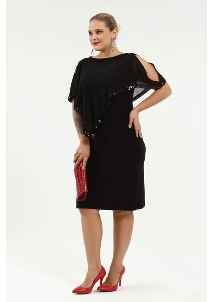 Büyük Beden Payetli Kısa Abiye Elbise KL8022K fırsatları