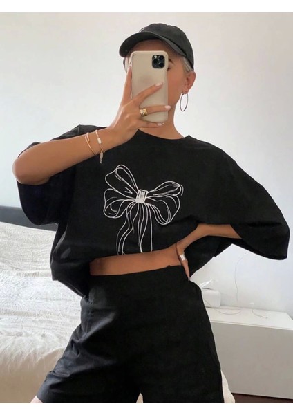 Baskılı Oversize T-Shirt - Siyah