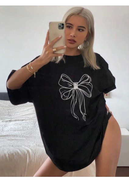 Baskılı Oversize T-Shirt - Siyah