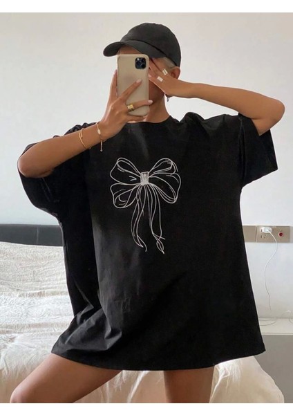 Baskılı Oversize T-Shirt - Siyah