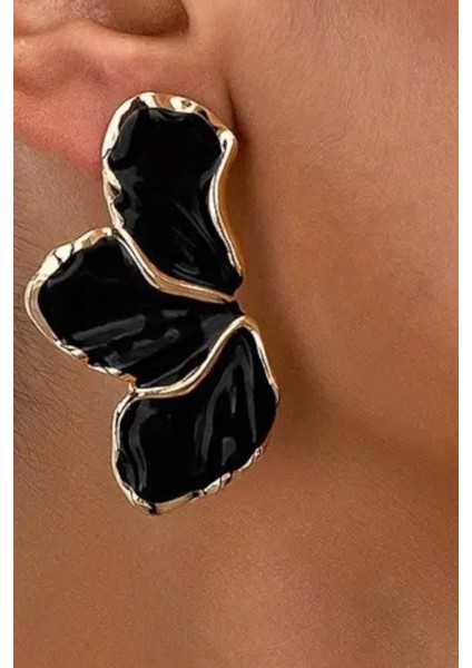 Büyük Boy Siyah Yaprak Kadın Küpe modelleri