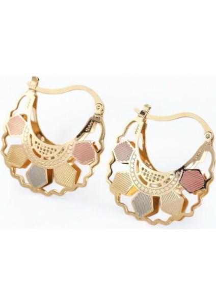 Üç Boyutlu Çiçek Tasarım Halka Kadın Küpe