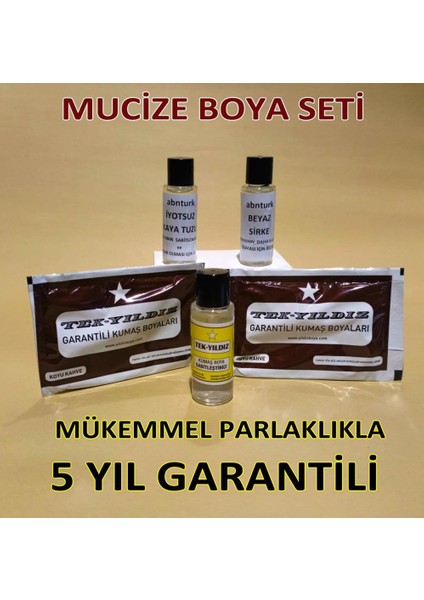 Koyu Kahve 5li Set Kumaş Boyası Sabitleyici-Kalıcı Için Sirke-Parlaklık Için Iyotlu Tuz-2 Poşet Boya