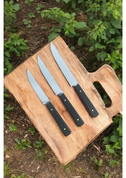 3'lü ,31-28.5-26.5 cm Ölçülerinde 4116, Sebze ve Et Bıçağı ,el Yapımı ,yerli, Kompakt Saplı Set