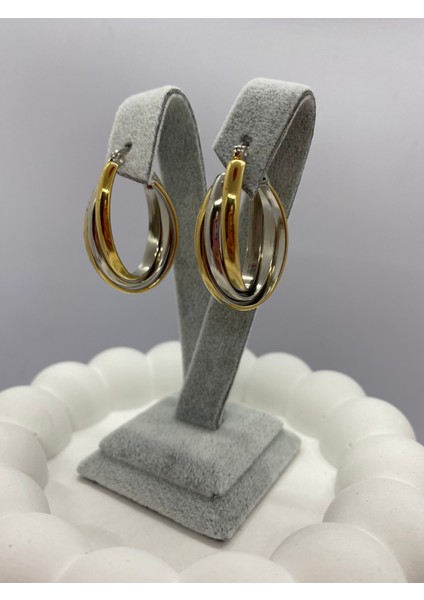 Lucky B&e Renkli Üçlü Birleşik Halka Çelik Küpe Gold-Silver fırsatları