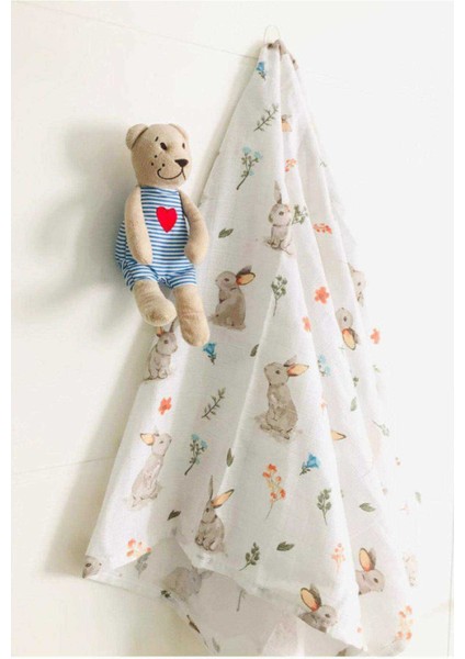 Rabbit 110 x 110 cm Çok Amaçlı Müslin Örtü Battaniye