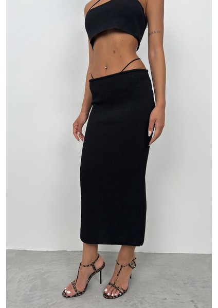Askı Detay Straplez Dokulu Crop