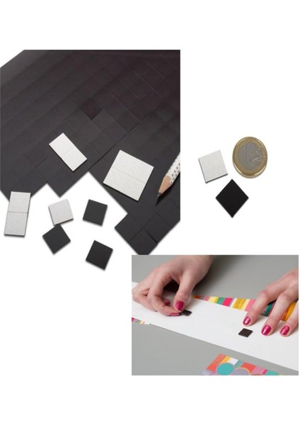 90 Adet 3m Etiket Magnet Yapışkanlı Magnet Mıknatıs, Dolap Mıknatısı 2X2CM Kare Kesimli Şerit Mıknatıs