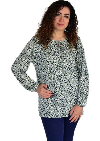 Kadın Ebruli Desen Baskılı Viscon Bluz BGL-ST04286