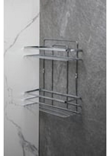 Yapışkanlı 2 Katlı Lamalı Paslanmaz Metal Köşe Banyo,duş Rafı,düzenleyici Duş Banyo Mutfak Lş-02