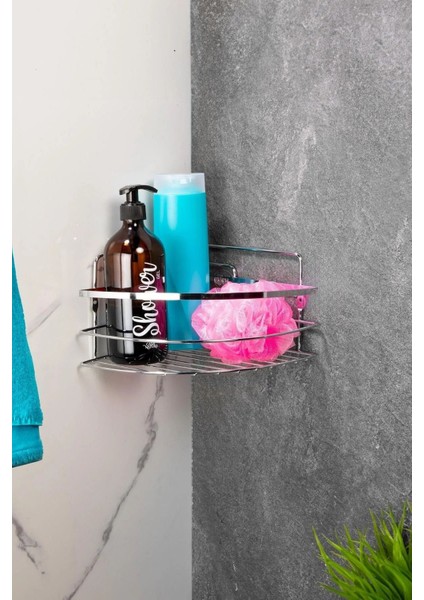 Yapışkanlı Lamalı Paslanmaz Metal Köşe Banyo,duş Rafı,şampuanlık Düzenleyici Duş Banyo Mutfak Lk-01