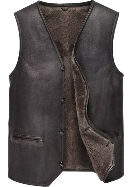 Zik Hakiki Koyun Derisi Içi Tüylü Dar Kesim Yelek