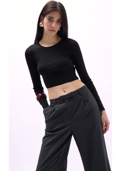 Bisiklet Yaka Dokulu Crop