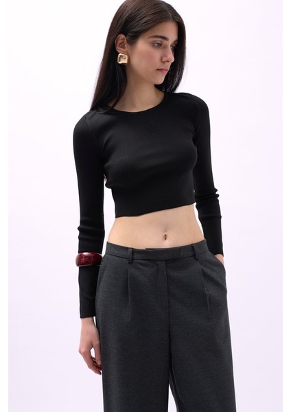 Bisiklet Yaka Dokulu Crop
