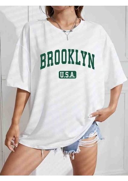 Brooklyn Baskılı Oversize Tshirt