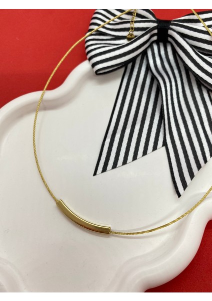 Lucky B&e Sert Zincir Sade Bambu Şerit Çelik Kolye Gold