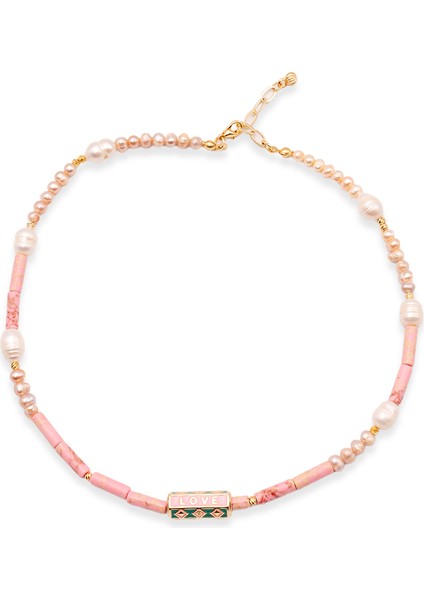 Love Cloe Kadın Pembe ve Beyaz Inci Kolye, Choker