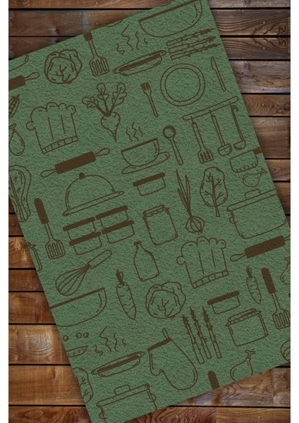 Mutfak Eşyaları Desenli Yeşil Lekelere Dayanıklı Dokuma Tabanlı Kaymaz Dijital Baskılı Mutfak Halısı modelleri
