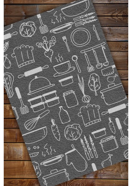 Mutfak Eşyaları Desenli Dijital Baskılı Gri Lekelere Dayanıklı Dokuma Tabanlı Kaymaz Mutfak Halısı modelleri