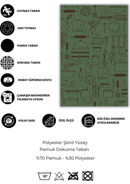 Mutfak Eşyaları Desenli Dijital Baskılı Yeşil Hav Yapmaz Dokuma Tabanlı Kaymaz Mutfak Halısı fırsatları