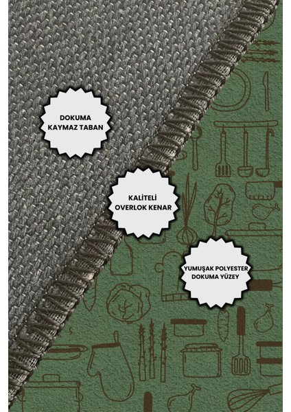 Mutfak Eşyaları Desenli Dijital Baskılı Yeşil Hav Yapmaz Dokuma Tabanlı Kaymaz Mutfak Halısı indirimleri