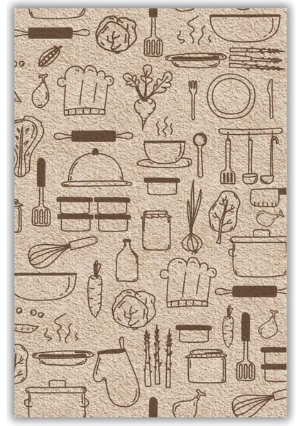 Mutfak Eşyaları Desenli Bej Dijital Baskılı Kolay Temizlenir Dokuma Tabanlı Kaymaz Mutfak Halısı fiyatları