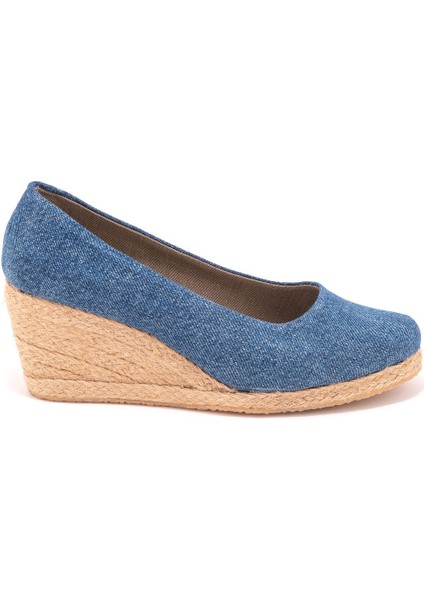 Gerçek Elişi Kot Espadril Dolgu Topuk Handmade